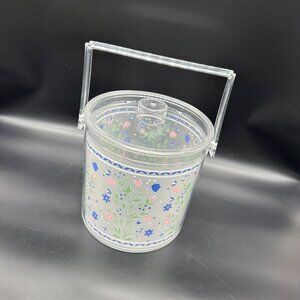 Vintage Ice Bucket HJ Stotter Acrylic Floral Pink Blue Flowers 1990s Cottagecore
